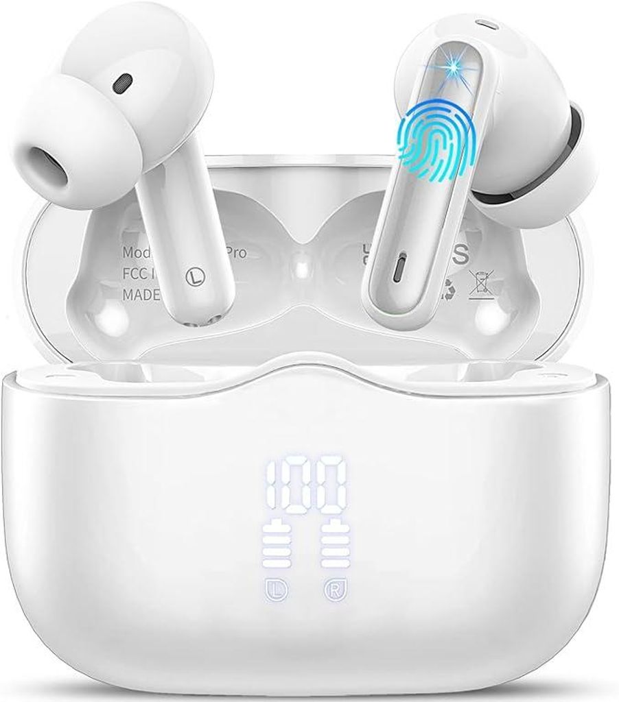In Ear Kopfhörer Bluetooth Kopfhörer Bass Stereo mit Mics Geräuschunterdrückung, Kabellose Kopfhörer LED USB-C, IP7 Wasserdicht Kabellose Kopf...