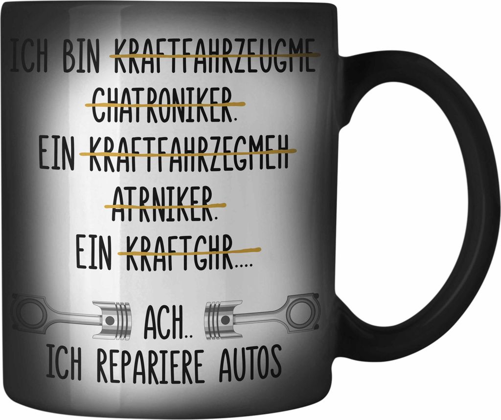 Trendation - KFZ Mechaniker Geschenk Lustig Farbwechsel Zauber-Tasse mit Spruch für Automechaniker Geschenkidee Karabiner Farbwechsel Zauber-Tasse...