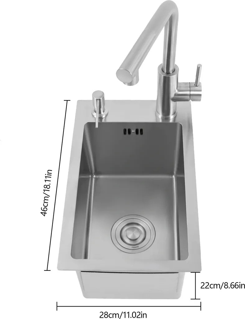 Évier de cuisine inox pour studio avec robinet extensible flexible - 2