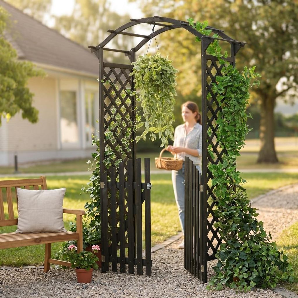 Mucola Rosenbogen mit Tor Pergola Rankhilfe Schwarz