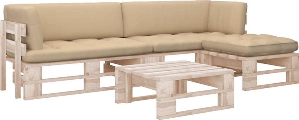 4-tlg. Paletten-Lounge-Set mit Kissen Imprägniertes Kiefernholz