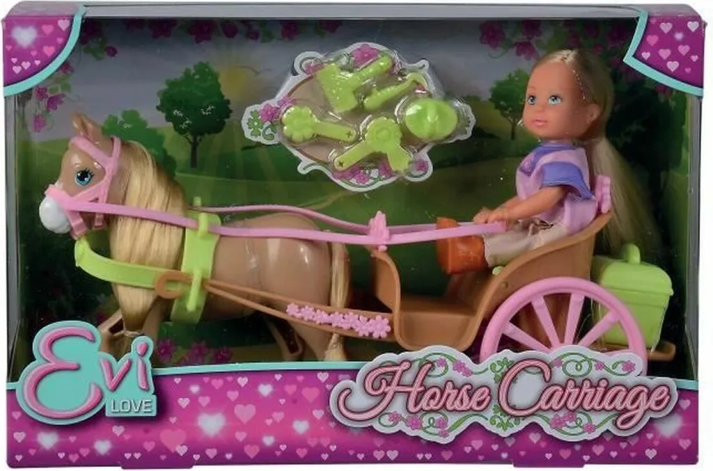 Coffret carrosse rose Evi Love avec figurine de cheval et poupée