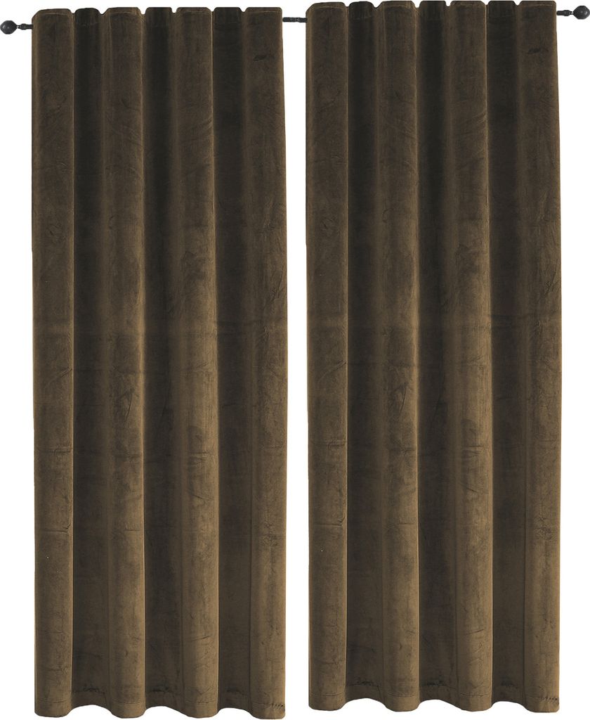 Samt Vorhang 2er Set Braun Kräuselband 140x175 cm Verdunkelungsvorhang Samt weich Gardine blickdicht