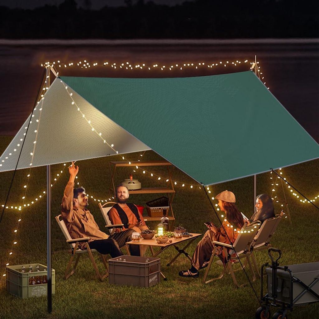 Wasserdichtes Zeltplane 3 x 3 m ultraleicht UV-Schutz Camping Sonnensegel Zelt - inklusive Heringen und Seilen - olivgrün - Campen Wandern Hängem...