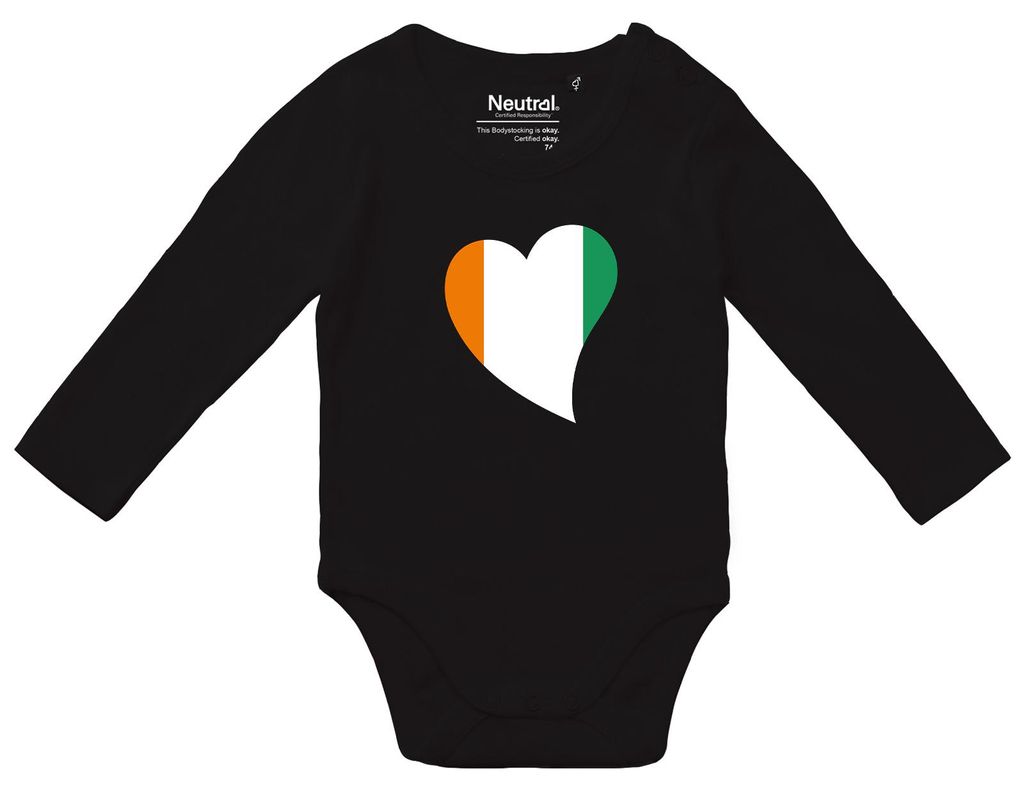 Huuraa Baby Body Elfenbeinküste Flagge Herz 74 Black Baumwolle Fairtrade Langarmbody Geschenkidee