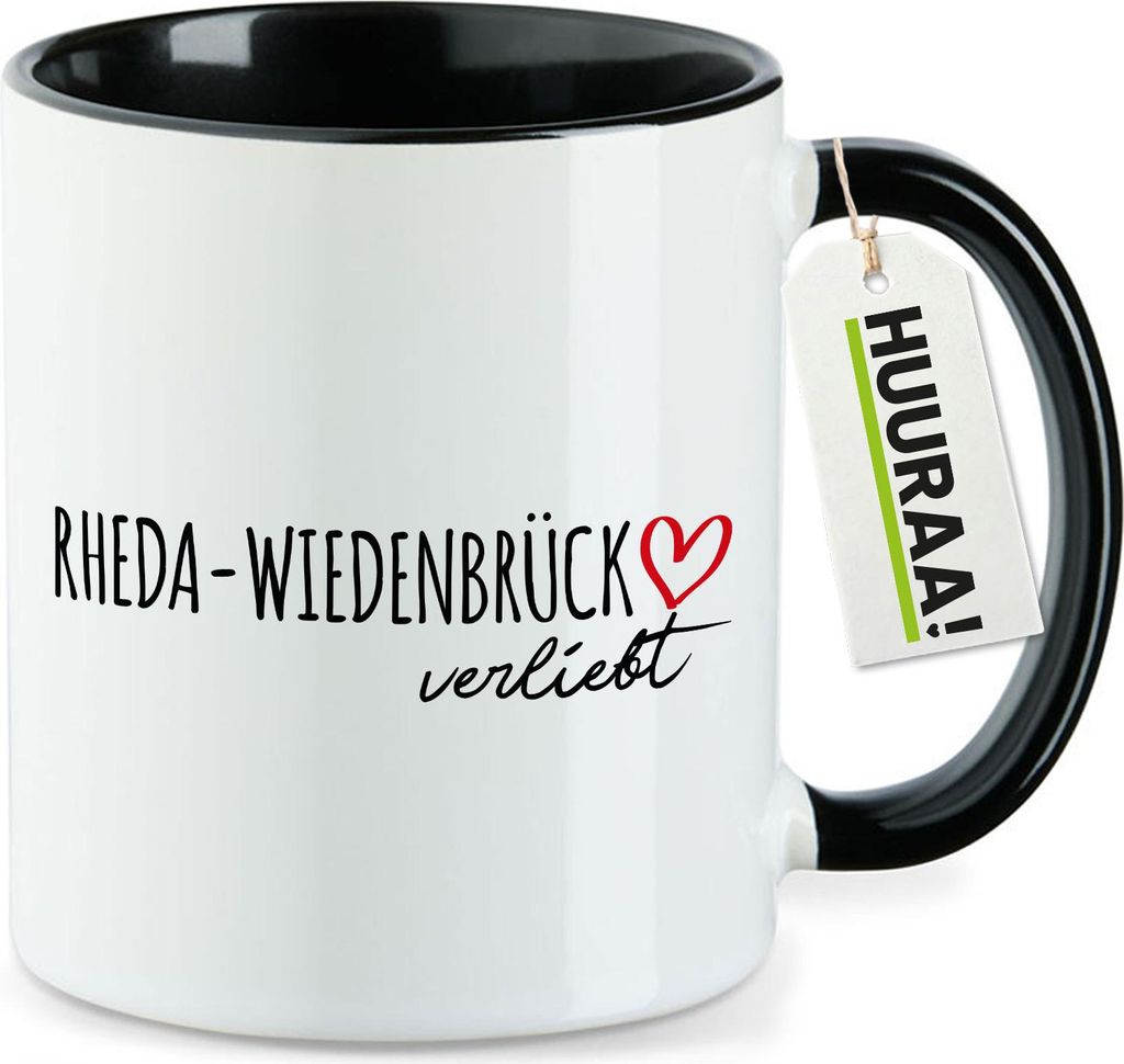 Huuraa Kaffeetasse Rheda-Wiedenbrück verliebt 330ml Schwarz Keramik Kaffeebecher Geschenkidee