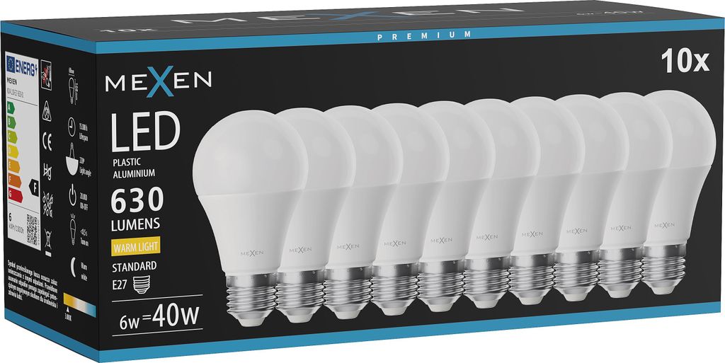 Mexen Nova 10x LED-Lampe E27, A60, 6W, Warm - 3000K, 630 lm - L100-E27-0630-01x10