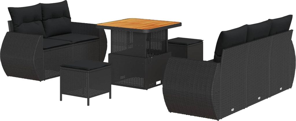 Gartensofa-set 8 pcs Schwarz Poly-Rattan