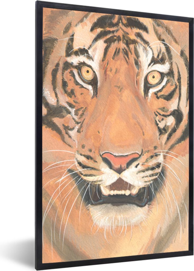 MuchoWow MuchoWow Gerahmtes Poster Tiger - Farbe - Zähne 60x90 cm - Poster mit zchwarzem Bilderrahmen - Kunst