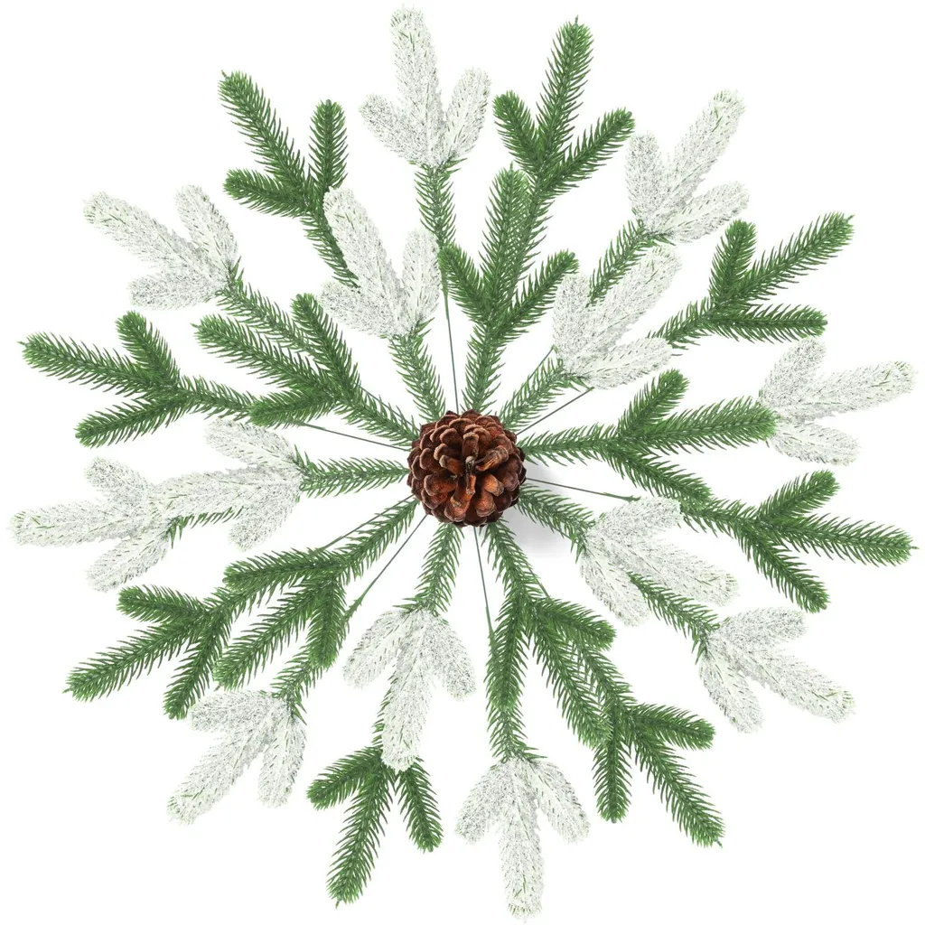 Branches de Sapin Enneigées Artificielles en Plastique Souple 48pcs