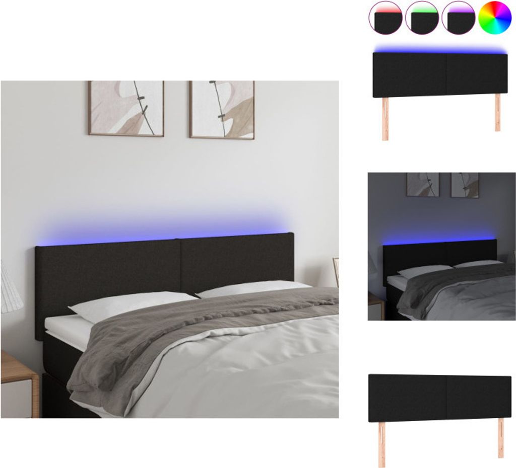 vidaXL LED Kopfteil Schwarz 144x5x78/88 cm Stoff - Kopf- & Fußenden