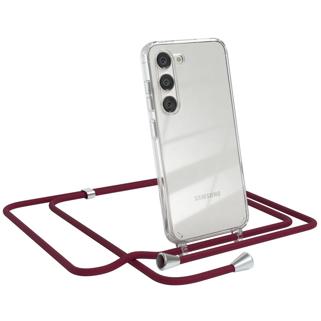 EAZY CASE Handykette kompatibel mit Samsung Galaxy S23, Handyhülle mit Umhängeband, Handykordel, Schutzhülle Clear, Band in Rot