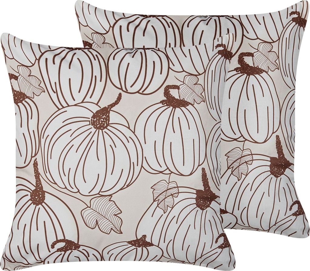 BELIANI Dekokissen Beige / Braun 2er Set Samtstoff 45 x 45 cm Kürbismuster Quadratisch Halloween-Deko Modern Minimalistisch Herbst Deko