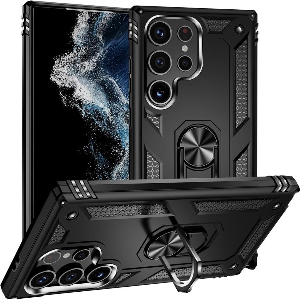 Samsung Galaxy S24 Ultra Hülle - Coverup Ring Ständer Back Cover - Schwarz