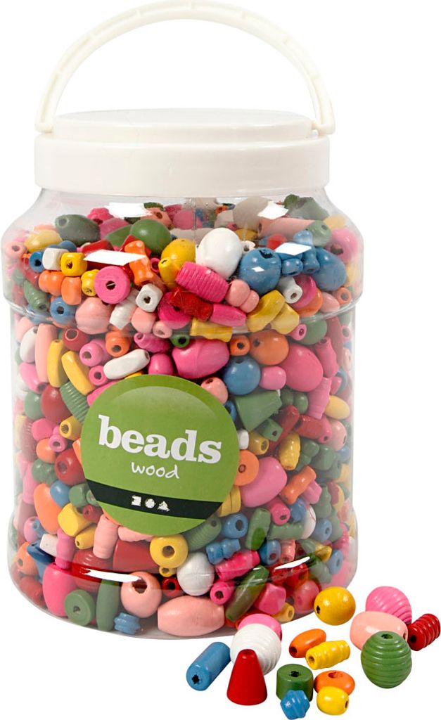 Creativ Company Holzperlen Set - Bastelperlen Aufbewahrungseimer 1940 Stück