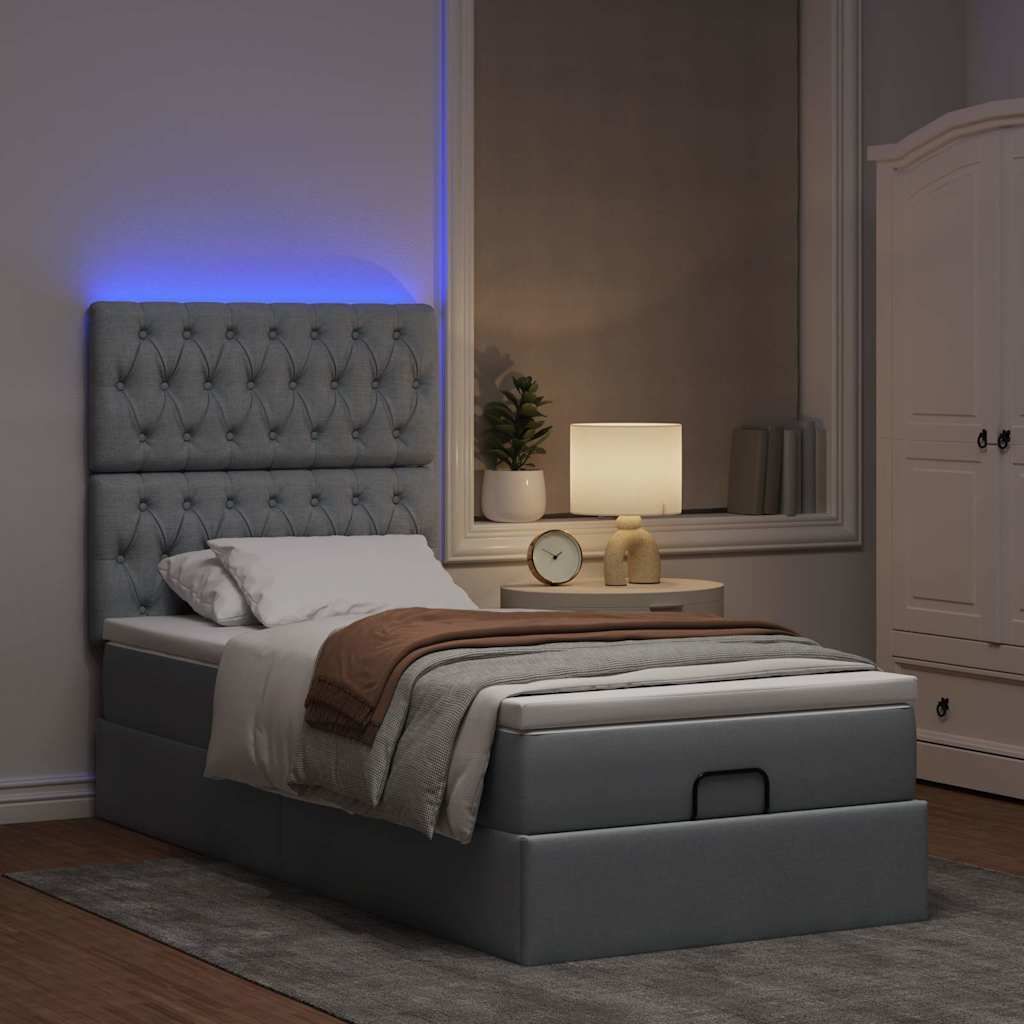Möbel Ottoman-Bett mit Matratze & LEDs Hellgrau 90x190 cm Stoff - Klassische Betten 3314051