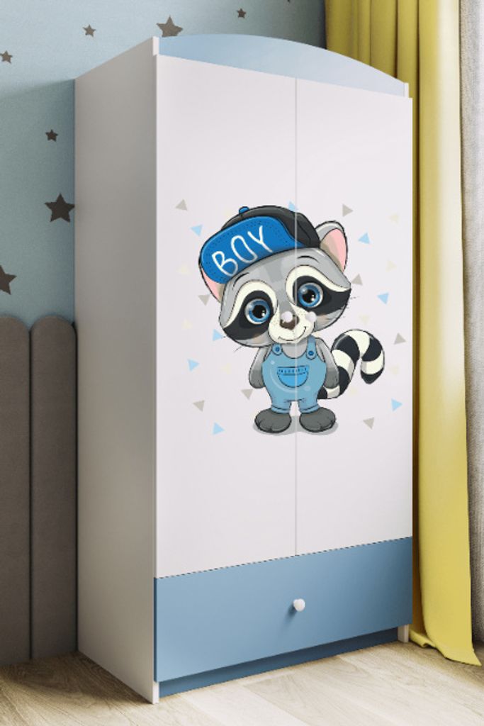Kinderkleiderschrank Babydreams Drehtürenschrank Kleiderschrank Waschbär Blau