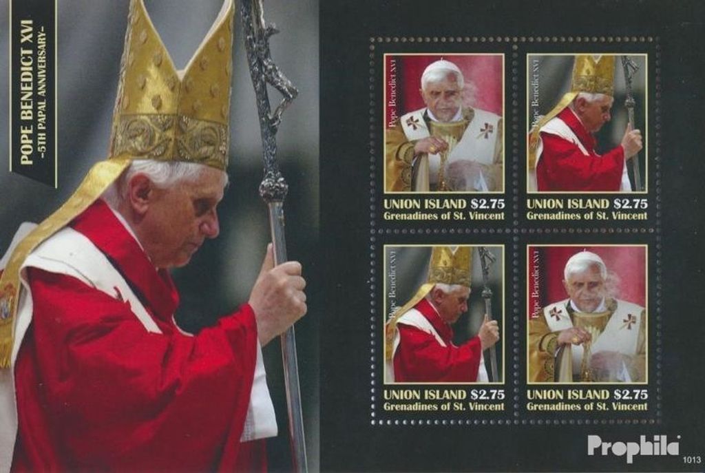 Briefmarken St. Vincent - Union Island 2010 Mi 502-503 Kleinbogen (kompl.Ausg.) postfrisch 5 Jahre Papst Benedikt XVI.