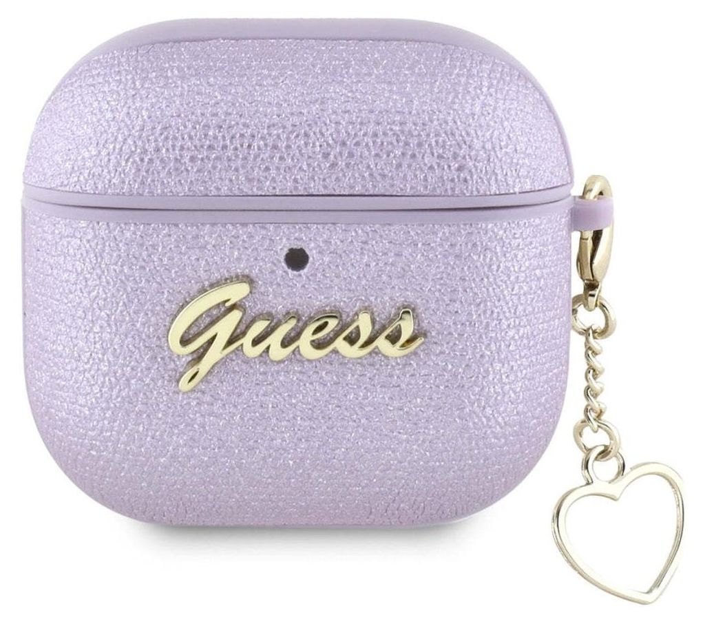 Guess Metallisches Schriftzug Charm Apple AirPods 4 lila