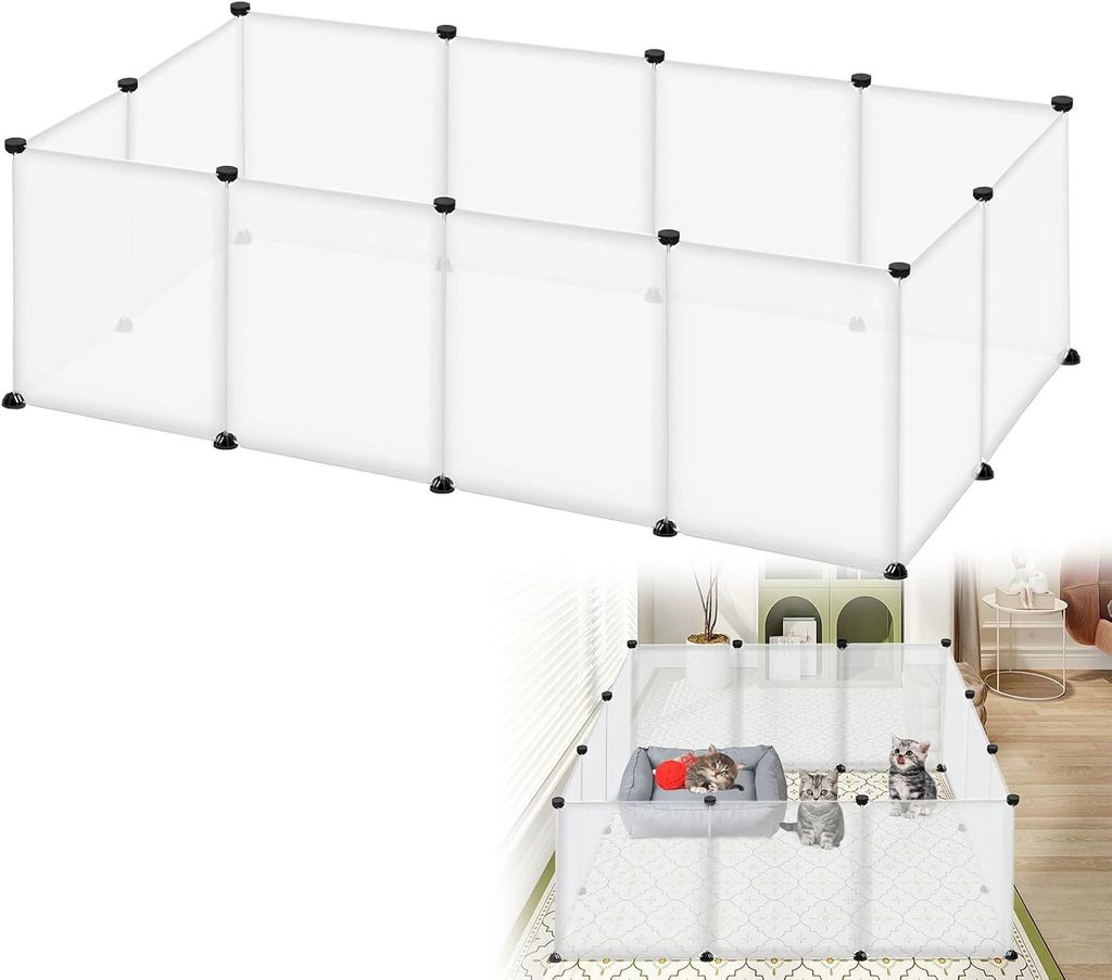 Sessamen-LP Freigehege Gittergehege Kaninchen Gehege Meerschweinchen Käfig Kleintierkäfig Welpengehege Hasengehege, Transparent, 145x75x48cm