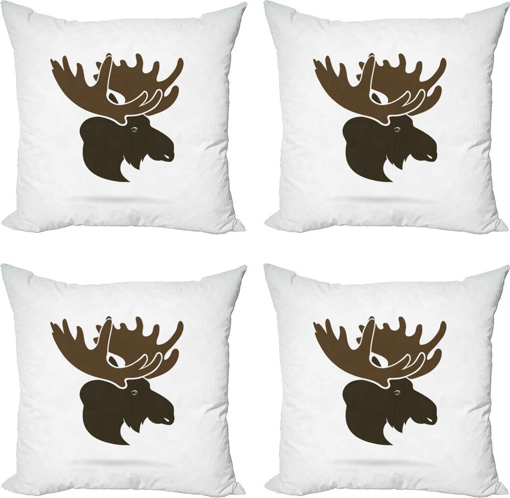 ABAKUHAUS Elch Kissenbezug Set (4 Stück), Kanadische Rotwild-Kopf, Moderner Doppelseitiger Digitaldruck, 60 cm x 60 cm, Grün Braun Armee-Grün