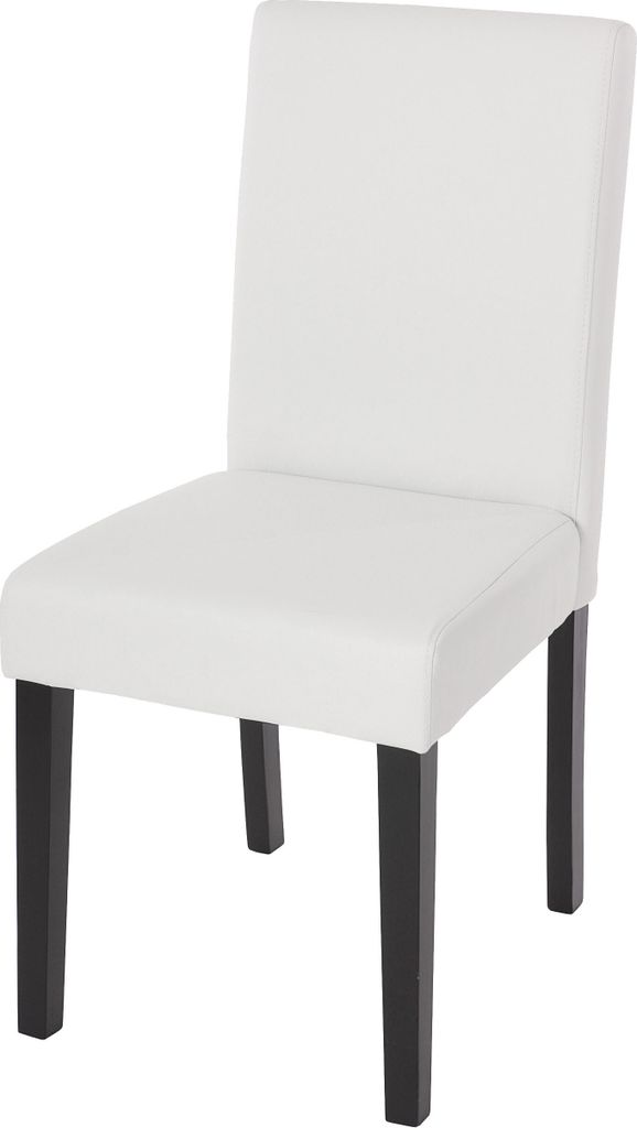 Esszimmerstuhl Littau, Küchenstuhl Stuhl, Kunstleder weiß matt, dunkle Beine