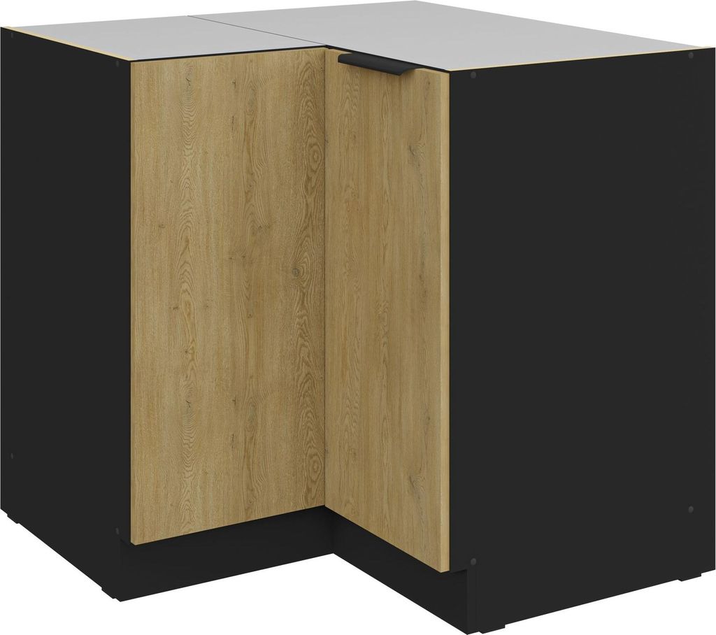 Küchen Eckunterschrank 90x90 cm CREMONA Eiche hell + Schwarz matt Küche Küchenzeile Küchenblock Einbauküche