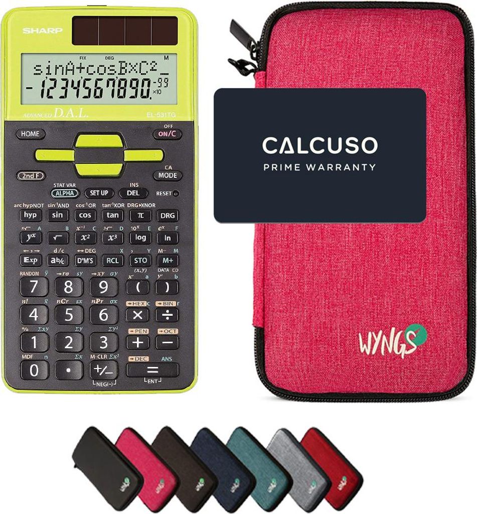 Sharp EL-531TG Grün inkl. WYNGS Schutztasche Pink - Wissenschaftlicher Taschenrechner - Basic Set