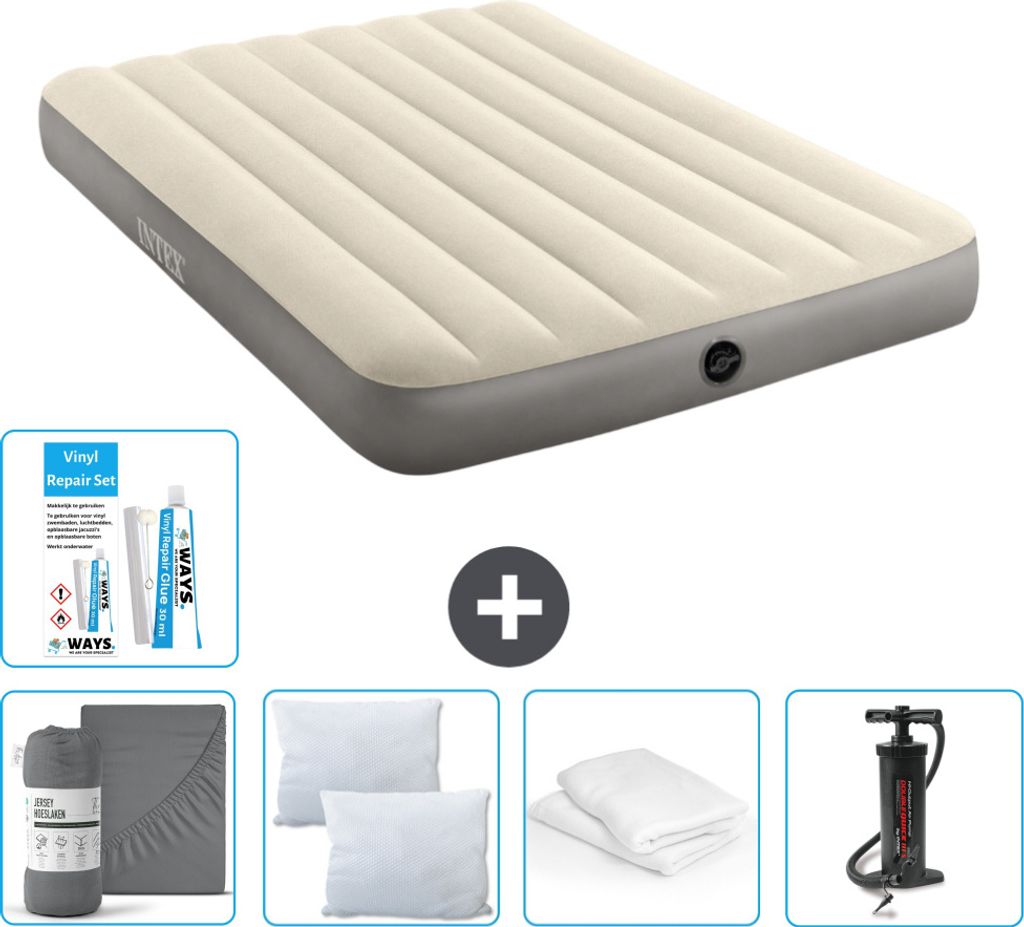 Intex Airbed - Doppelbett - 137 x 191 x 25 cm - Beige - Im Lieferumfang enthalten Spannbettuch - Küssen - Pumpe - Reperaturset en Kissenschutz