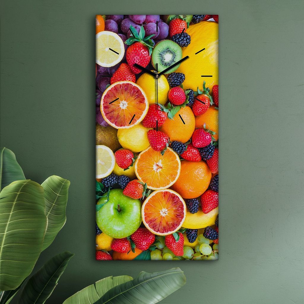 Wohnzimmer Leinwand Uhr Geräuschlos Küche 30x60 Farbige, Früchte, schwarze Zeiger