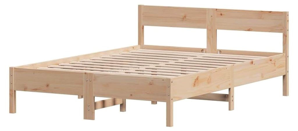 Massivholzbett mit Kopfteil, Bettgestell mit Lattenrost, Doppelbett 140x200cm aus Kiefernholz