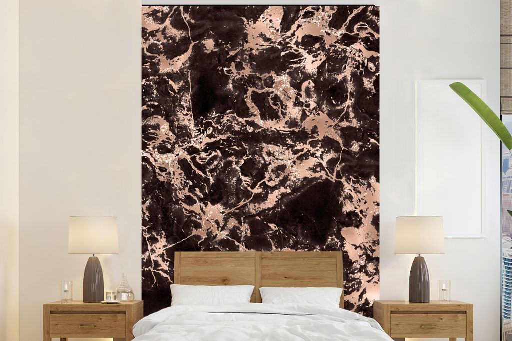 MuchoWow Fototapete für Wohnzimmer oder Schlafzimmer Wandtapete Vinyl Motivtapete Marmor - Schwarz - Gold - 170x260 cm - Wohnzimmertapete