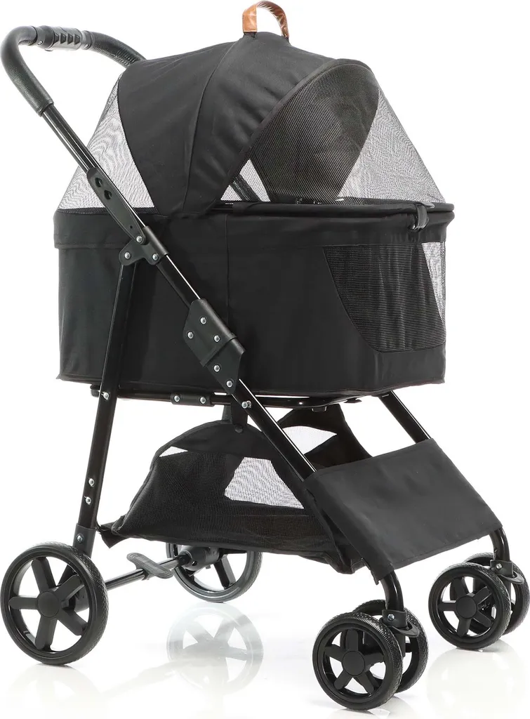 Poussette Chien Chat Fudajo 2en1 Pliable Noire - Balades Faciles 20 kg