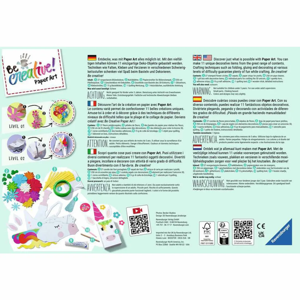 Kit Créatif Papier 3D Ravensburger BeCreative avec Planches prédécoupées - 12