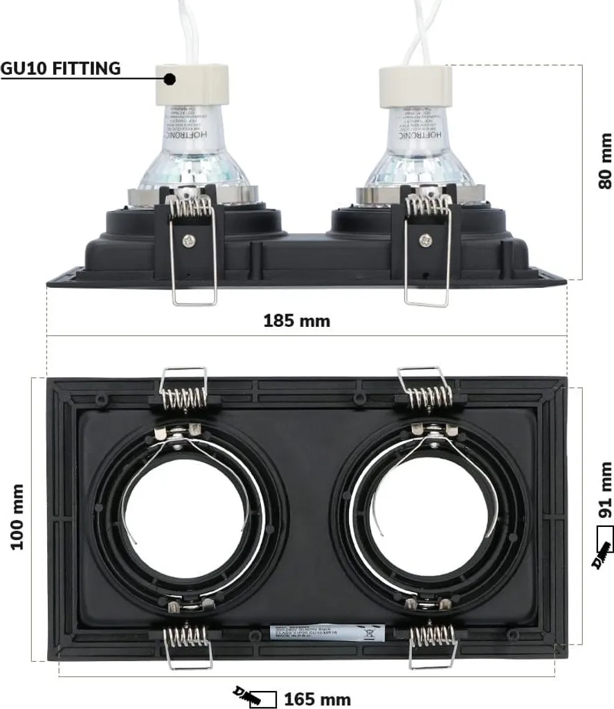 Spot LED Encastrable Carré Noir 4000K Dimmable Durham - Pack de 6 - 8