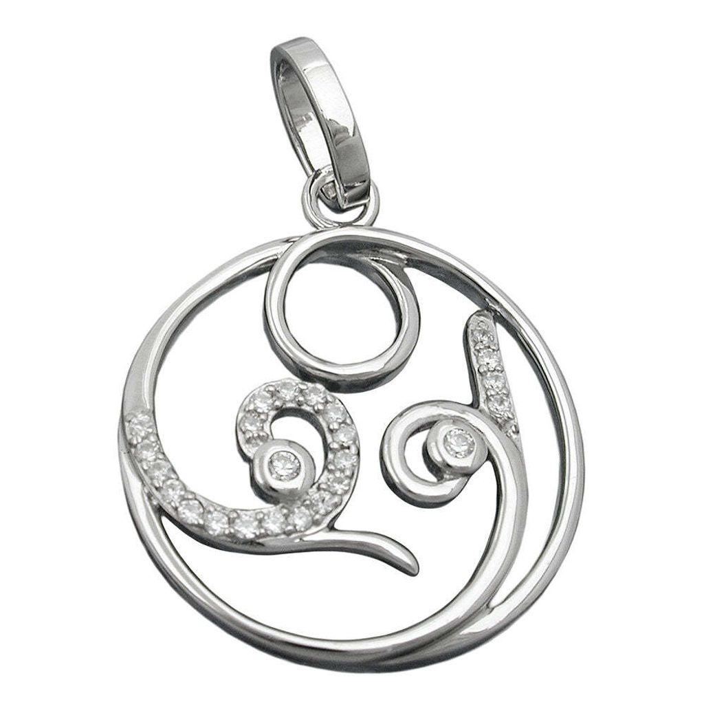 Anhänger 26mm rund mit Zirkonias glänzend rhodiniert Silber 925 silber 26mm