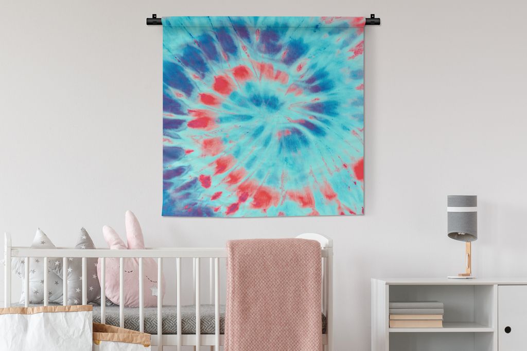 MuchoWow Wandteppich Wandbehang Sommer - Krawattenfärbung - Blau 90x90 cm Tapisserie Dekoration Wandtuch - Wandaufhänger