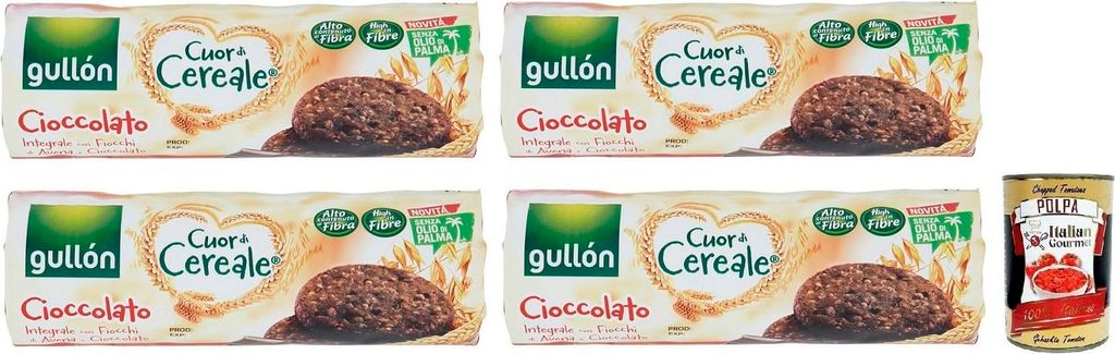 4x Gullón Cuor di Cereale Cioccolato Kekse,Vollkornkekse mit Schokolade und Haferflocken,Packung mit 280g + Italian Gourmet Polpa di Pomodoro 400g...