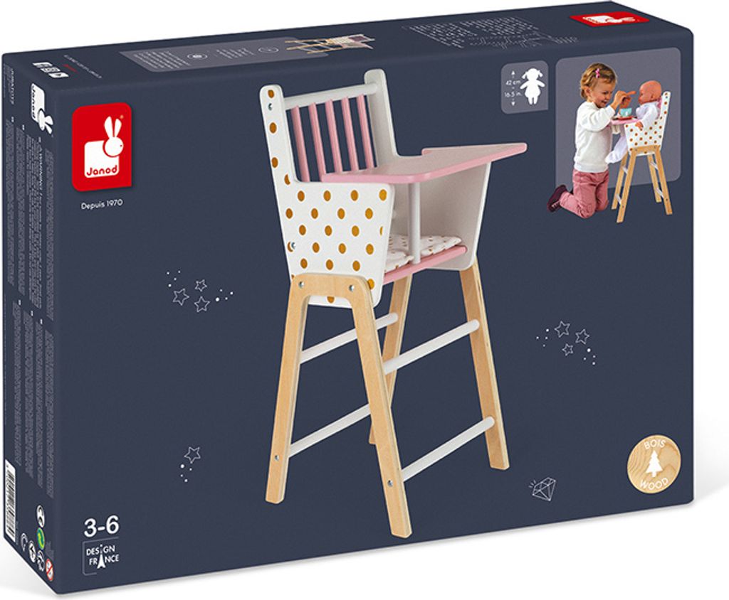 Janod Candy Chic - Holz Kinderstuhl für Puppen - Rosa Gold Weiß
