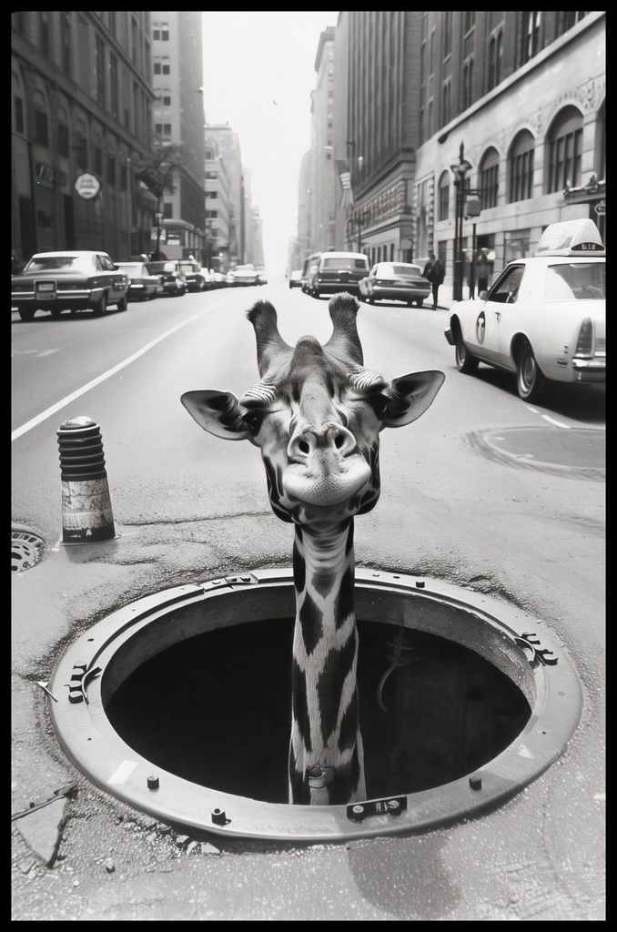 Plakat 53x81cm Giraffe in der Kanalisation