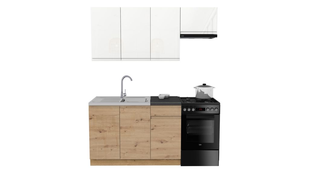 Küchenzeile 170 cm Küchenblock küchenmöbel Einbauküche Mit Arbeitsplatte Küche , SIMPLY Z11 - Weiß Hochglanz/Artisan Eiche/Weiß