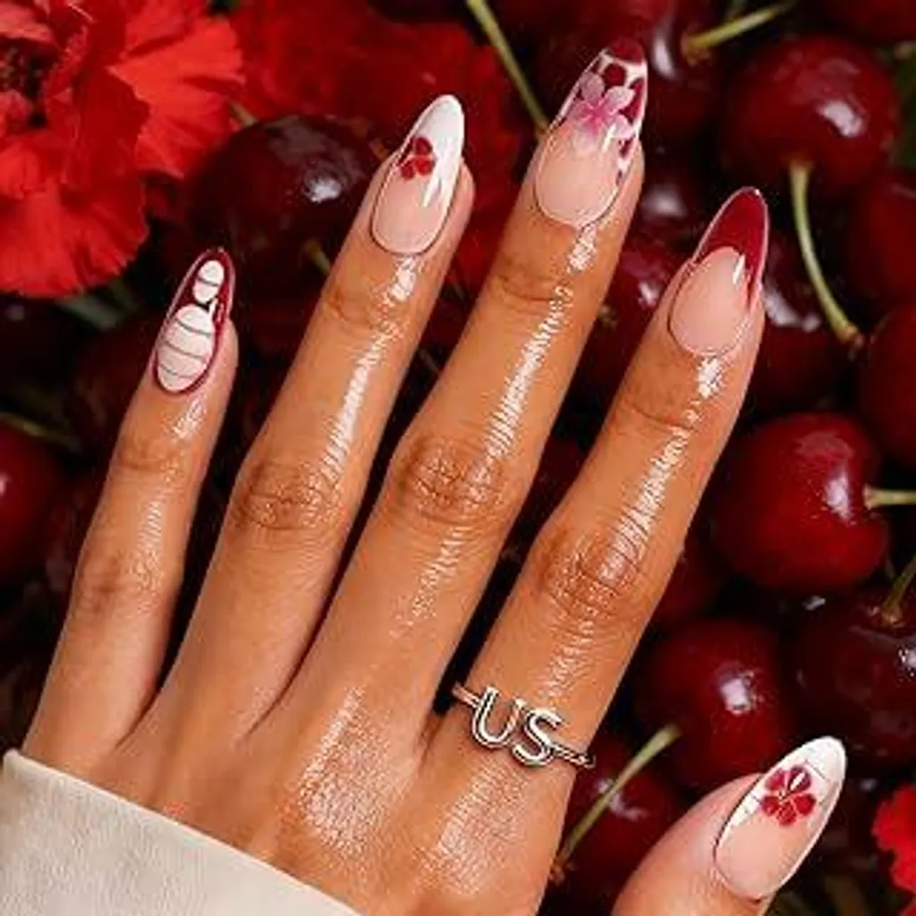 Set 24 Unghie Finte U-Shinein Fiori 3D | Manicure French Facile e Veloce