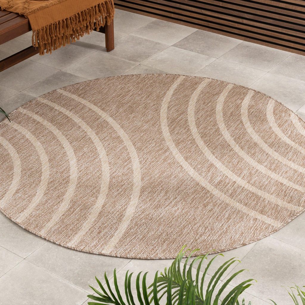 Outdoor Teppich Rund - Sierra Curves Beige Creme - Ø 80 cm - Wohnzimmer, Esszimmer, Garten, Terrasse, Wintergarten - FRAAI | Home & Living - Boho,...