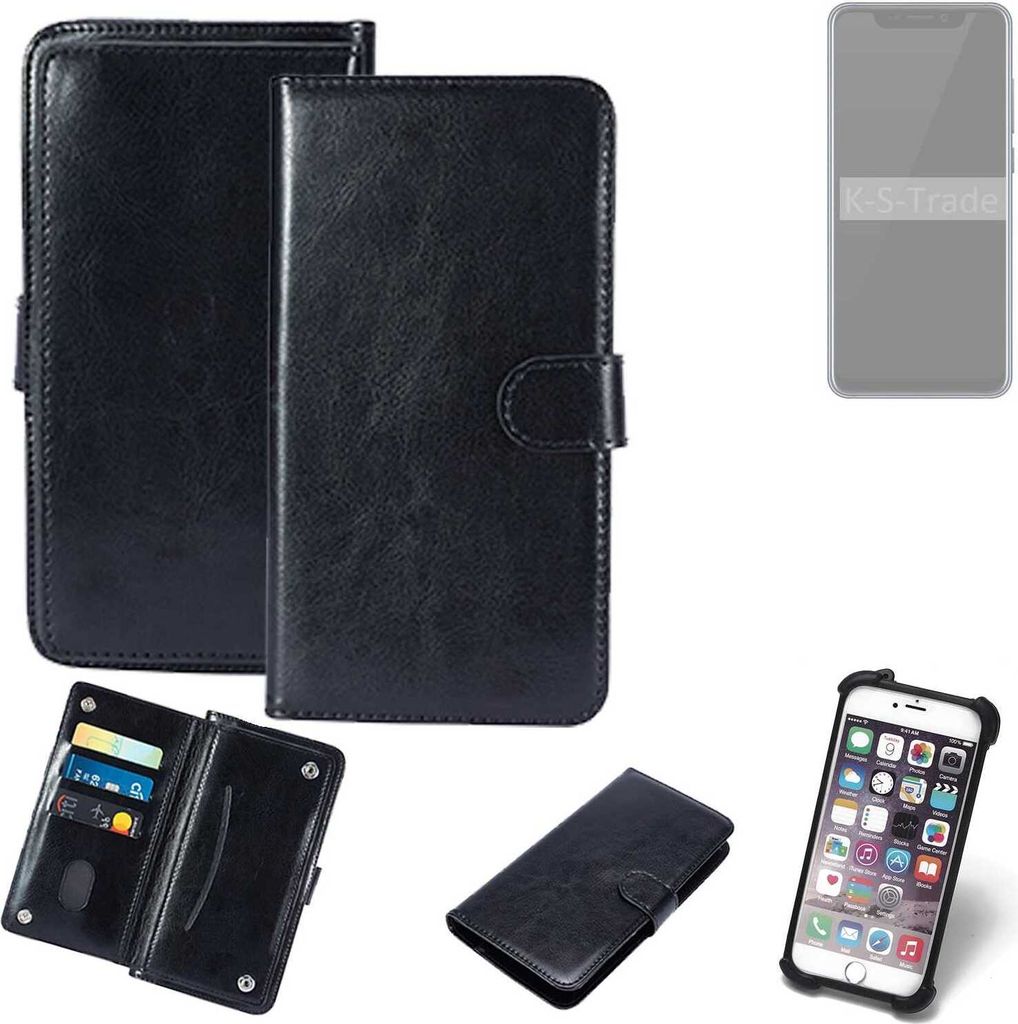 K-S-Trade 360° Hülle kompatibel mit ZTE Axon 9 Pro schwarz Kunstleder Case BookCase WalletCase Kunstlederederhülle Handyhülle, Rundumschutz Bumper