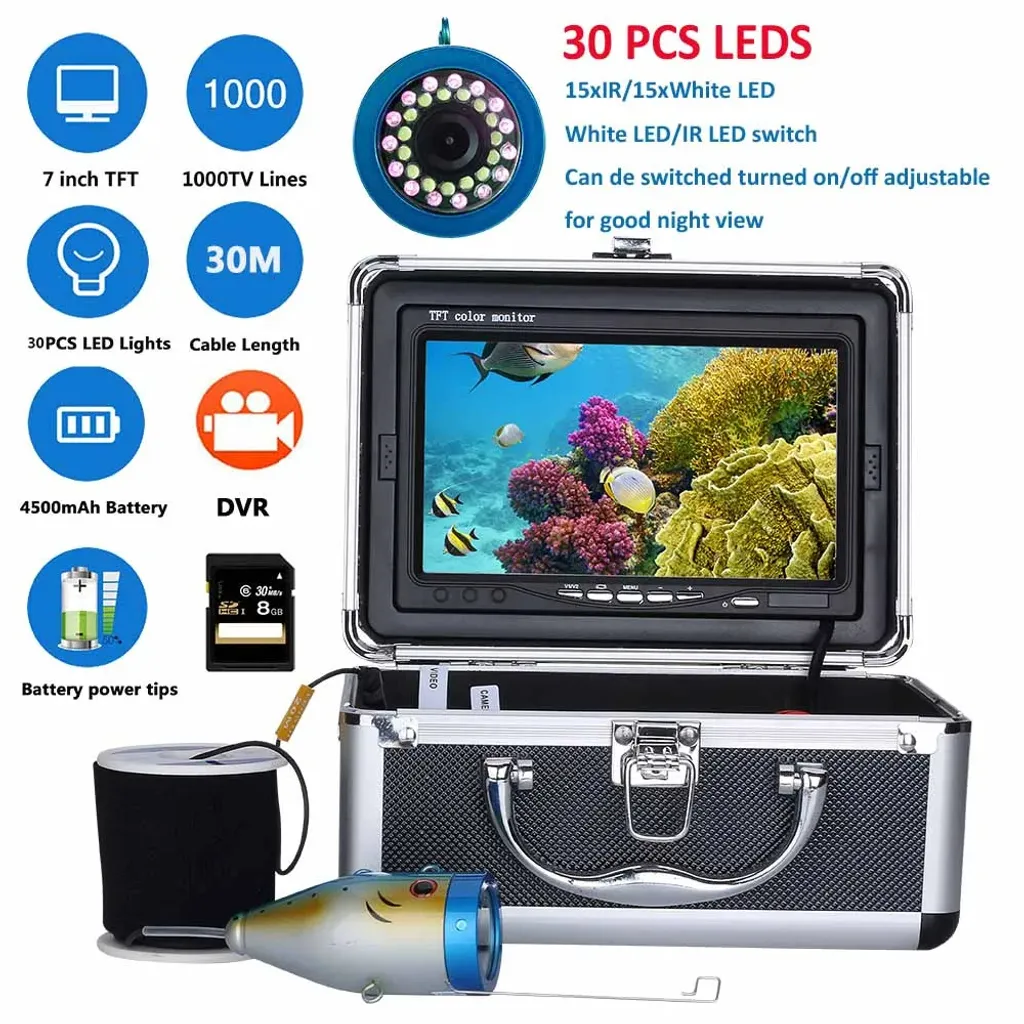 Caméra de pêche 30 LED infrarouges 1000TVL étanche 30M avec écran LCD - 2