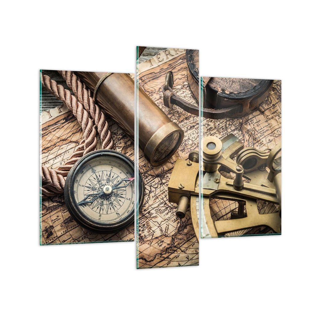 Bilder auf glas - Kompass Kompass Karte - 95x80cm - Glasbilder - Wandbilder - Kunstdruck - zum Aufhängen bereit - Wanddekoration aus Glas - Glas B...