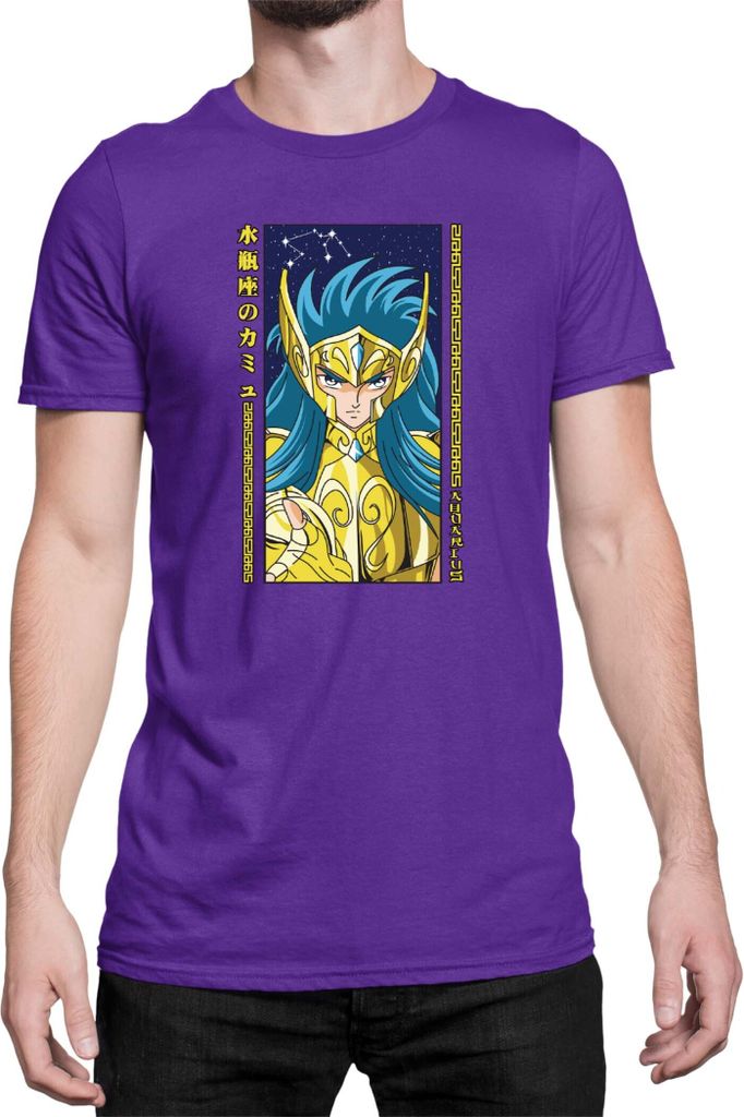 Herren T-Shirt Japan Anime Manga Saint Anime Seiya Aquarius, Man S / Lila