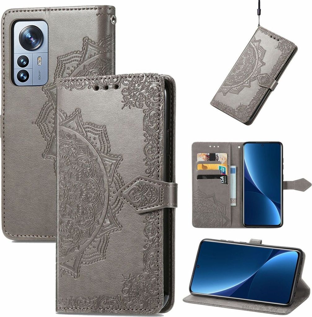 König Design Hülle kompatibel mit Xiaomi 12 Pro Kunstleder Handyhülle - Handy Case Grau