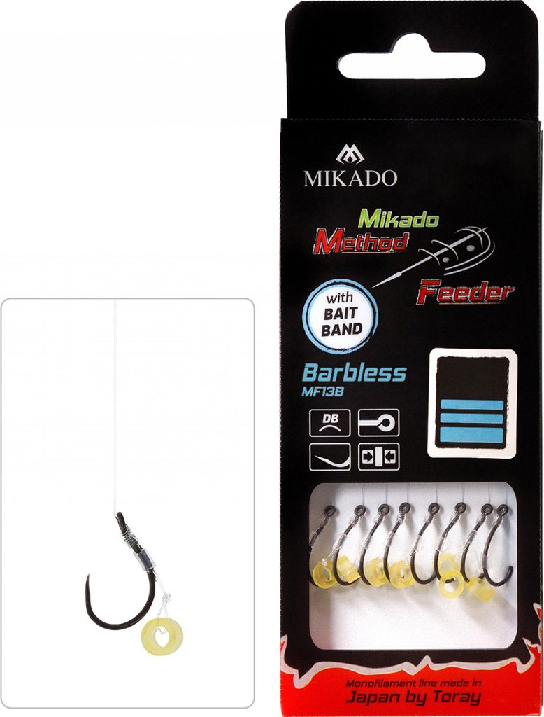 8 x MIKADO METHOD FEEDER BARBLESS Haken Rig `s mit Pellet- Produktbild 