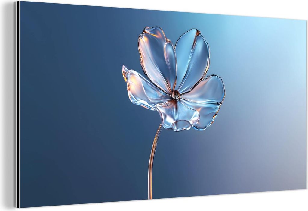 MuchoWow Wanddekoration Metall Metallbild Wandkunst 80x40 cm Blau - Blume - Gläser - Verziert MuchoWow Aluminium Gemälde - Wanddekoration - Alubild